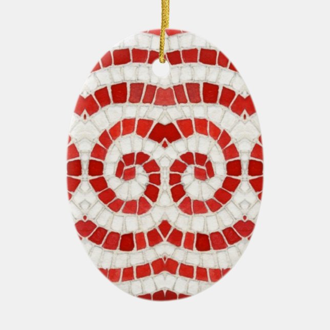 RED IONIC MOSAIC Ceramic Oval Ornament (Front)