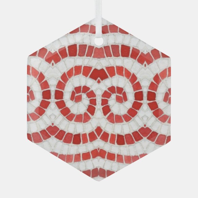 RED IONIC MOSAIC Glass Hexagon Ornament (Front)