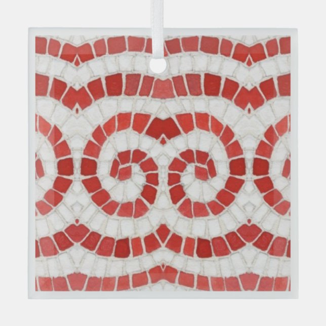 RED IONIC MOSAIC Glass Square Ornament (Front)