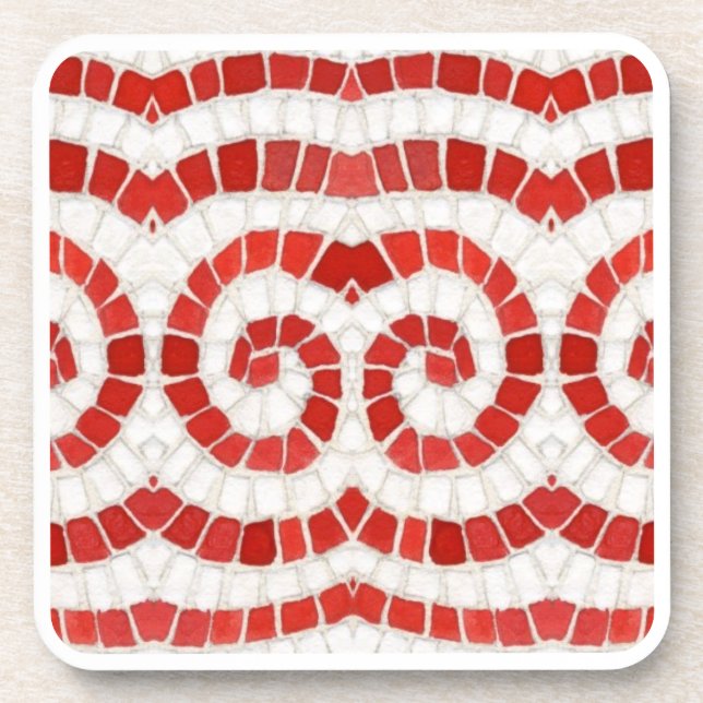 RED IONIC MOSAIC Hard Plastic Coasters (Front)
