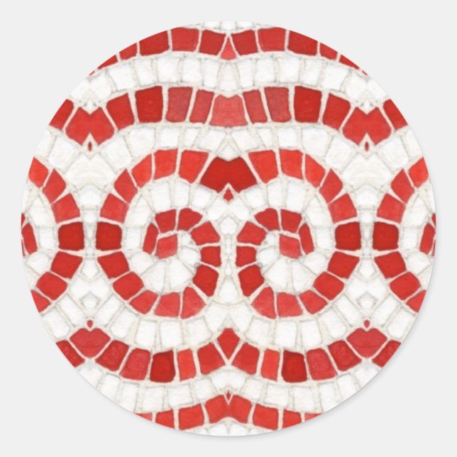 RED IONIC MOSAIC Large Round Stickers (Front)