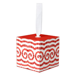RED IONIC MOSAIC Wooden Cube Ornament