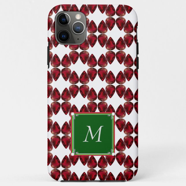 Red iPhone case Ruby Gemstone Initial Monogramed (Back)