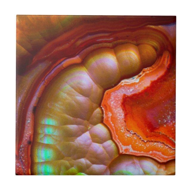 Red iridescent Fire Opal Ceramic Tile (Front)