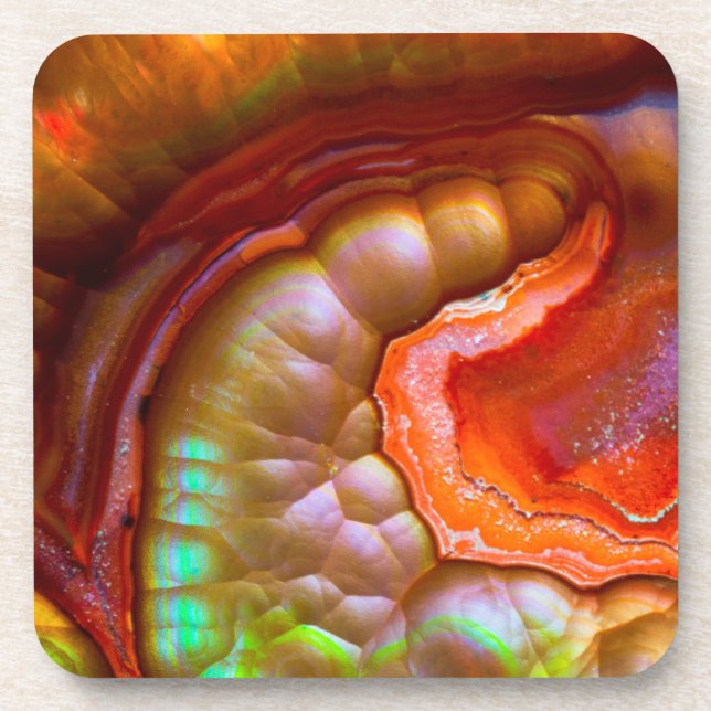 Red iridescent Fire Opal Coaster (Front)