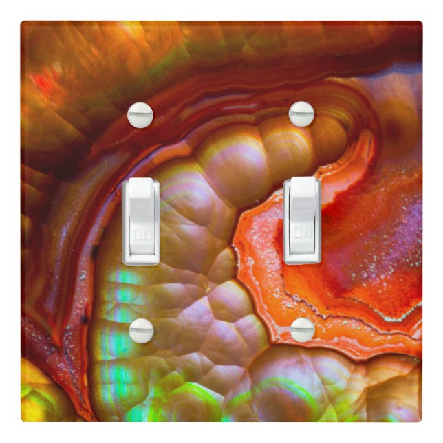 Red iridescent Fire Opal Light Switch Cover (In Situ)