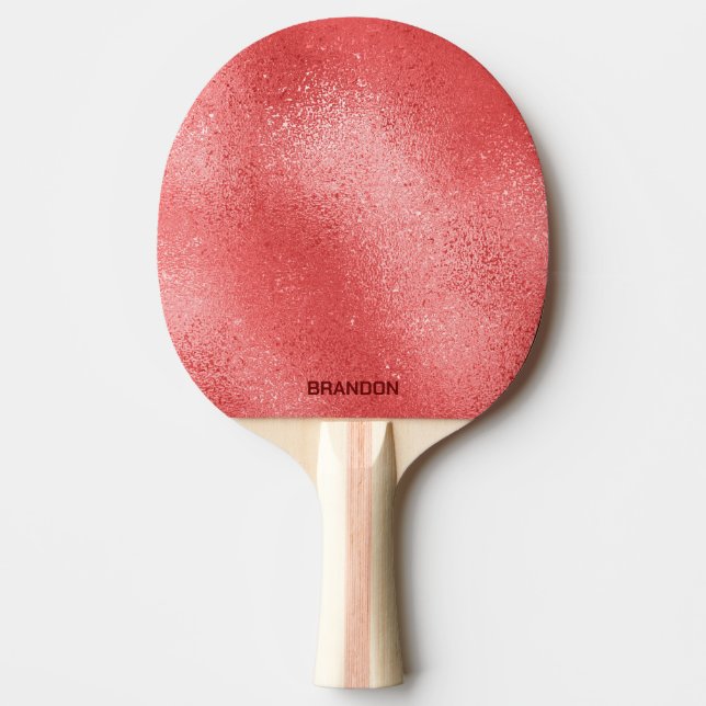 Red iridescent shimmering glass texture ping pong paddle (Front)