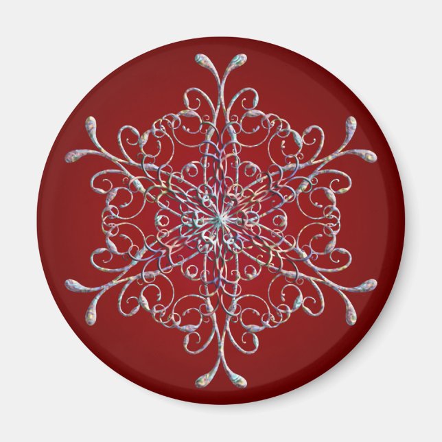 Red Iridescent Snowflake Magnet (Front)