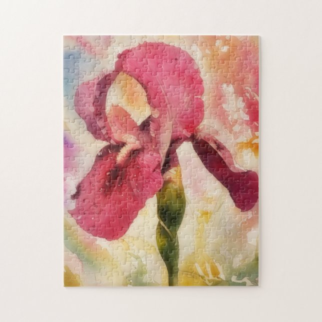 Red Iris Flower Garden Art Puzzle (Vertical)