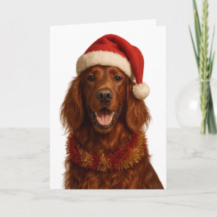 Red / Irish Setter in a Santa hat Christmas card