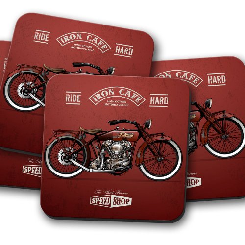 Red Iron Cafe Motorcycle Coaster  Coaster Set