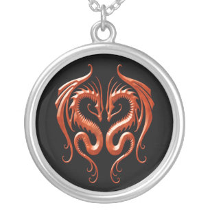 Red Iron Dragons Silver Plated Necklace