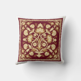 Red Islamic Floral Throw Pillow