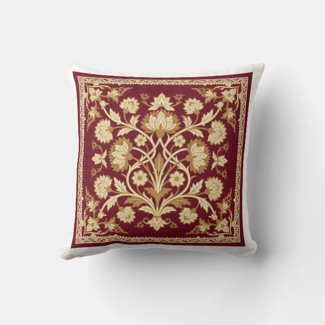 Red Islamic Floral Throw Pillow (Back)