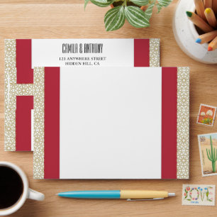 Red Islamic Geometric Border Wedding Envelope