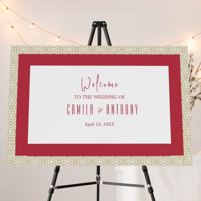 Red Islamic Geometric Border Wedding Foam Board (In Situ (Stand))