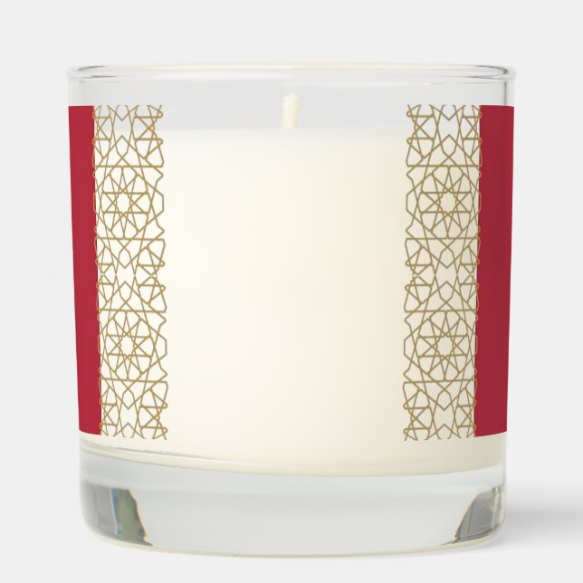 Red Islamic Geometric Border Wedding Scented Candle (Left)