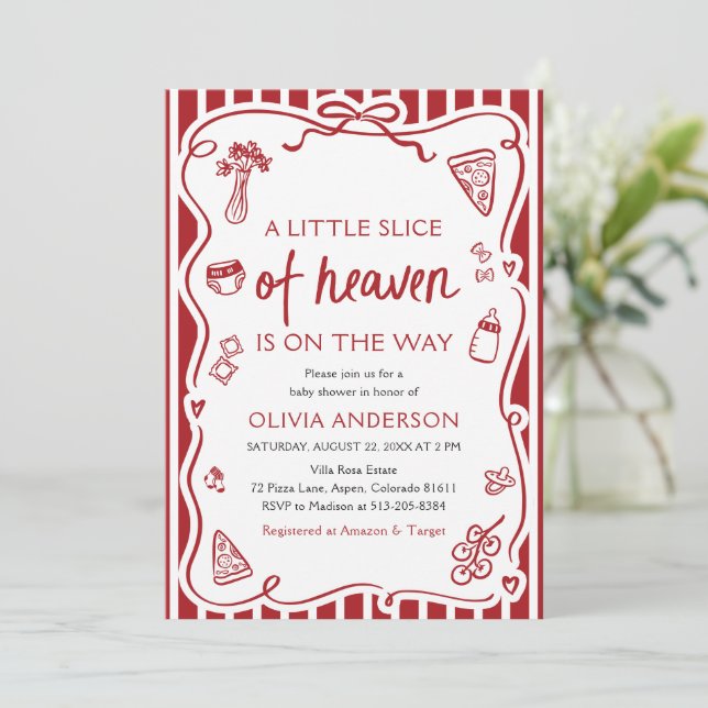 Red Italian A little slice of heaven Baby Shower Invitation (Standing Front)