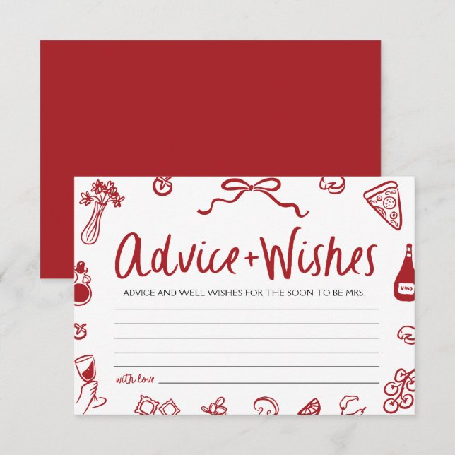 Red Italian Advice and Wishes Bridal Shower Game Invitation (Front/Back)