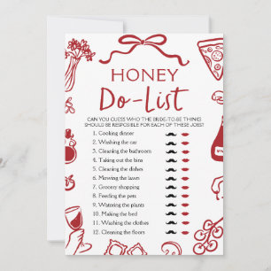 Red Italian Amore Honey Do List Bridal Shower Game Invitation