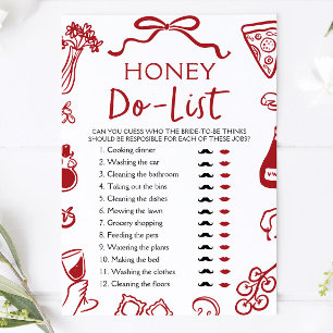 Red Italian Amore Honey Do List Bridal Shower Game Invitation