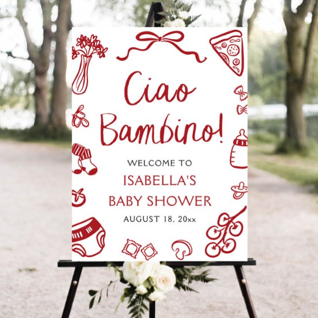 Red Italian Cute Ciao Bambino Baby Shower Welcome Foam Board (Red Italian Cute Ciao Bambino Baby Shower Welcome Foam Board)