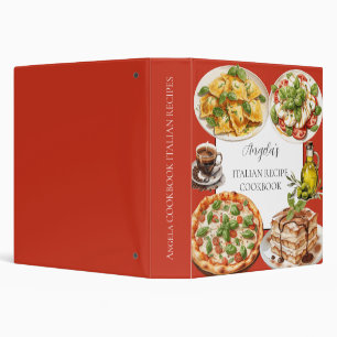 Red Italian Food illustration Recipe Cookbook 3 Ring Binder