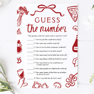 Red Italian Guess the Number Bridal Shower Game Invitation