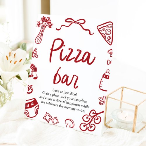 Red Italian Hand Drawn Baby Shower Pizza Bar