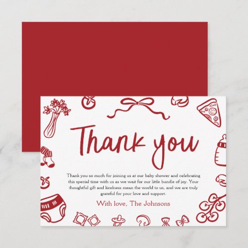 Red Italian Hand Drawn Baby Shower Thank you Card