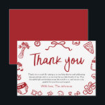 Red Italian Hand Drawn Baby Shower Thank you Card<br><div class="desc">💌🍕 Say grazie mille in style with our Red Italian Hand Drawn Baby Shower Thank You Card! Featuring whimsical pizza slices, pasta doodles, olive branches, and rustic Italian charm, this card is the perfect way to thank your loved ones for showering you and your little one with love. ❤️ You...</div>