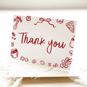 Red Italian Hand Drawn Baby Shower Thank you Card