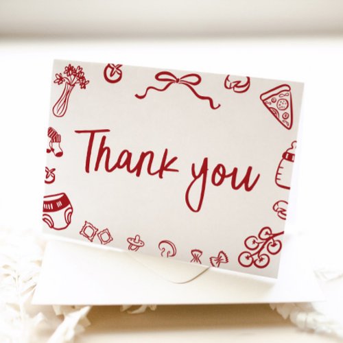 Red Italian Hand Drawn Baby Shower Thank you Card