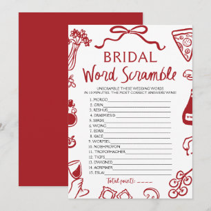 Red Italian Hand Drawn Bridal Word Scramble Game Invitation