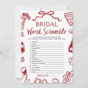 Red Italian Hand Drawn Bridal Word Scramble Game Invitation