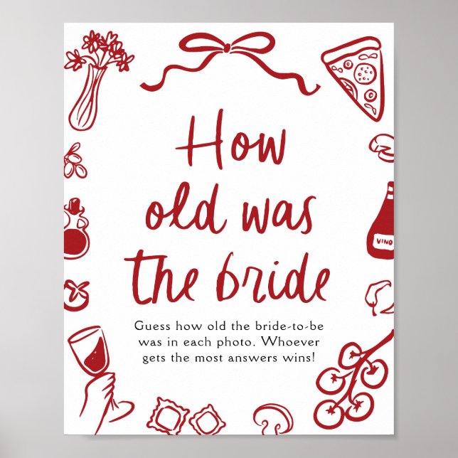 Red Italian Hand Drawn Guess How Old The Bride Poster (Front)