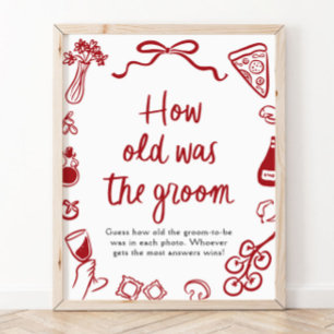 Red Italian Hand Drawn Guess How Old The Groom Poster