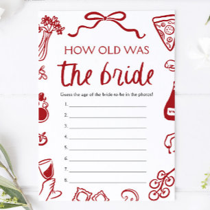 Red Italian Hand Drawn How Old Was The Bride Game  Invitation
