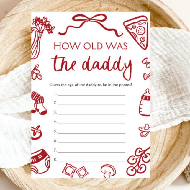 Red Italian Hand Drawn How Old Was The Daddy Game  Invitation (Red Italian Hand Drawn How Old Was The Daddy Game)