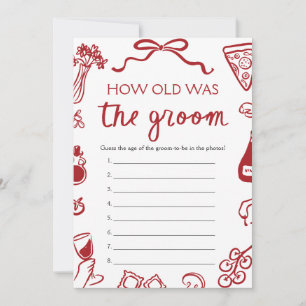 Red Italian Hand Drawn How Old Was The Groom Game Invitation
