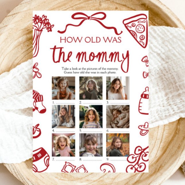 Red Italian Hand Drawn How Old Was The Mommy Game Invitation (Red Italian Hand Drawn How Old Was The Mommy Game)
