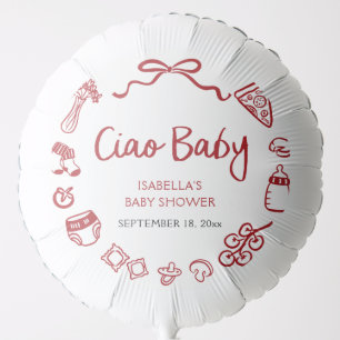 Red Italian Hand Drawn Pizza Ciao Baby Baby Shower Balloon