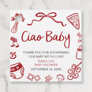 Red Italian Hand Drawn Pizza Ciao Baby Baby Shower Favor Tags