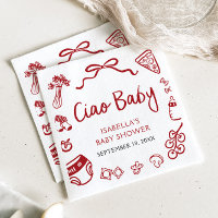 Red Italian Hand Drawn Pizza Ciao Baby Baby Shower