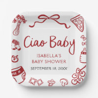 Red Italian Hand Drawn Pizza Ciao Baby Baby Shower