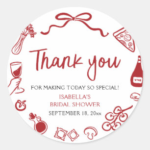 Red Italian Hand Drawn Pizza Pasta Bridal Shower Classic Round Sticker