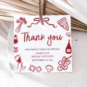 Red Italian Hand Drawn Pizza Pasta Bridal Shower Favor Tags