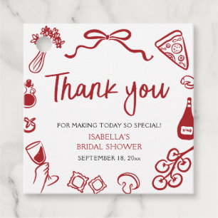 Red Italian Hand Drawn Pizza Pasta Bridal Shower Favor Tags