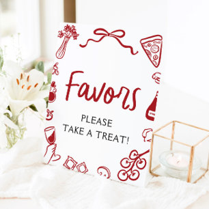 Red Italian Hand Drawn Pizza Pasta Favors Sign