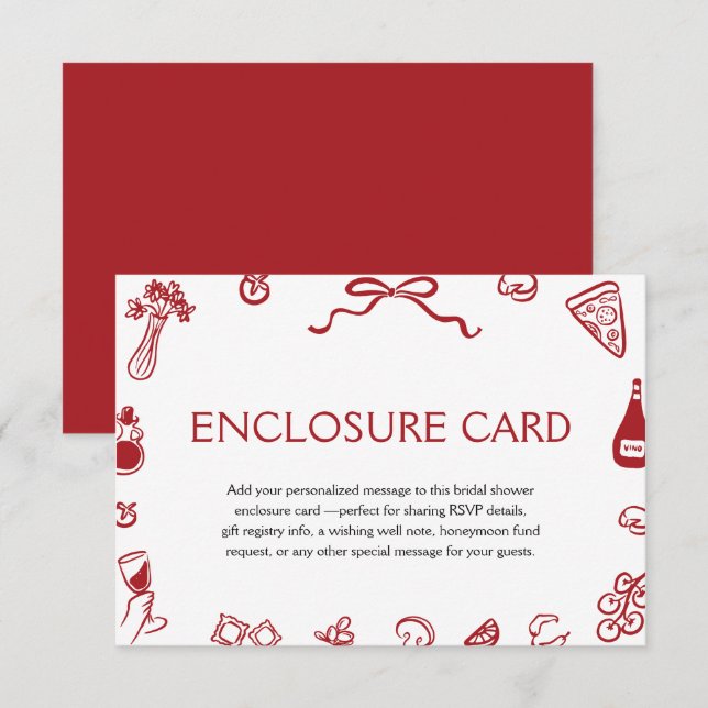 Red Italian Hand Drawn Pizza Wine That's Amore Enclosure Card (Front/Back)